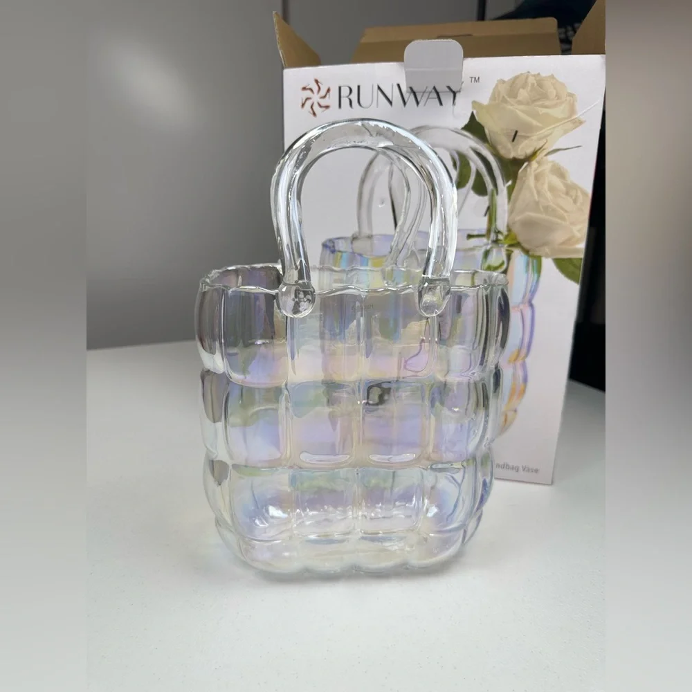 NIB‎ RUNWAY Godinger Crystal Glass Iridescent Handbag Vase